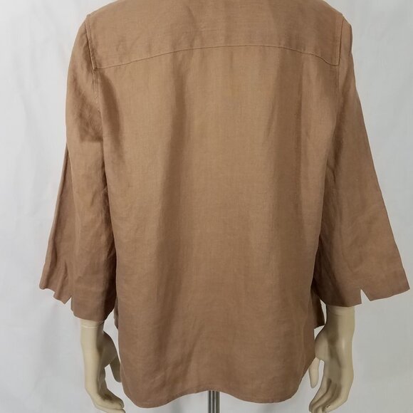 Orvis tan light brown 100% Linen button front shirt blouse ladies Large 14-16 - Picture 9 of 10